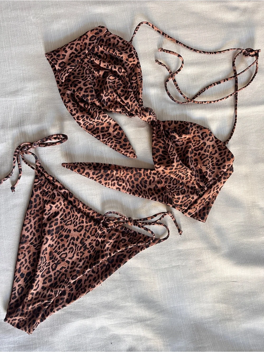 SKATIE Leopard Print Tie-Adjustable Bikini Top L - Bottom M NWOT - Picture 1 of 13
